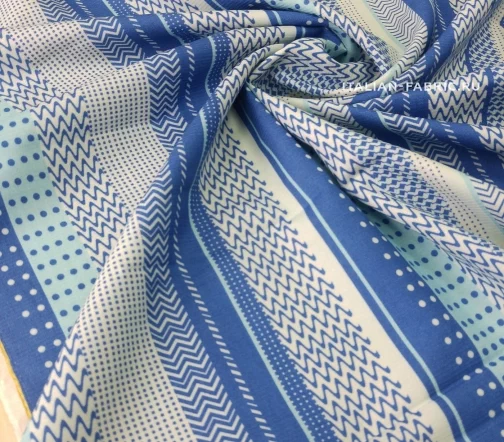 Ткань костюмно-плательная Leonard в зигзаг и горошек, синий, 00046-2