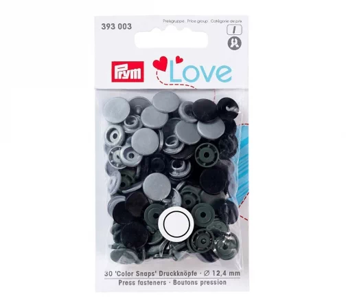 393003 Kнопки Color Snaps Prym Love, цвет серый/черный, 12,4мм, 30шт, Prym