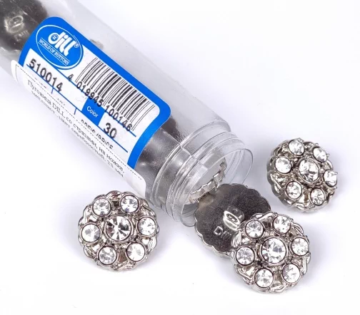 Пуговица DILL со стразами, на ножке, мет.пласт., цвет серебристый, 23 мм