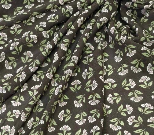 Плательно-блузочная вискоза "Цветочки", фон коричневый, 1122420