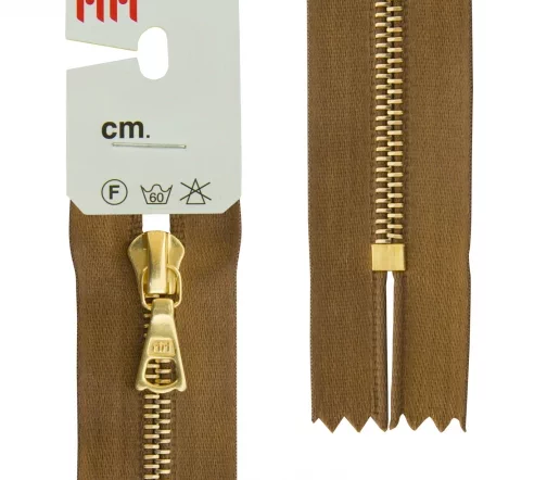 Молния RiRi атласная, металл, неразъём, 4мм 16 см, подвеска Flach, цепь GO, цвет 2223, молоч.шоколад