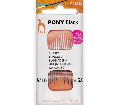 Иглы ручные для шитья Black Sharps, № 5-10, 20 шт., цвет черный, белое ушко, PONY 01886