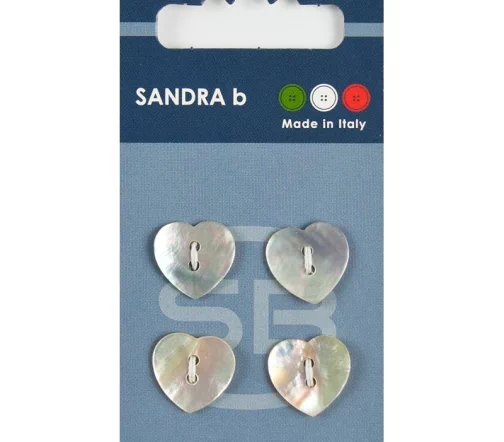 Пуговицы Sandra "Сердечки", 15 мм, 2 отв., нат.перламутр, 4 шт., CARD029