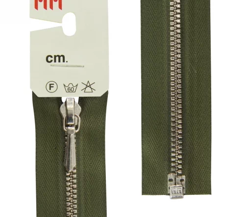 Молния RiRi металл, Ni, слайдер Tropf, 3 мм, разъёмная 1 замок, 60 см, цвет 2827, хаки