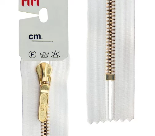 Молния RiRi атласная, металл, неразъём, 6 мм 18 см, подвеска LANG26, цепь GO, цвет 2101, белый