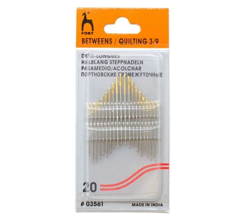 Иглы ручные для шитья полудлинные с золотым ушком, № 3-9, 20 шт., PONY 03561