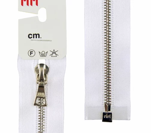 Молния RiRi атласная, металл, разъем, 1 замок 4 мм 65 см, подвеска Flach, цепь Ni, цвет 2101, белый
