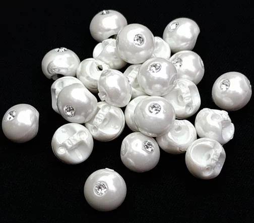 Пуговица DILL "Шарик со стразом", на ножке, пластик, цвет белый, 10 мм