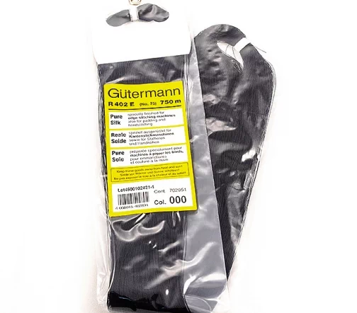 Нить Silk R 402 E для имитации ручного стежка, 750м, 100% шелк, цвет 000 черный, Gutermann 702951
