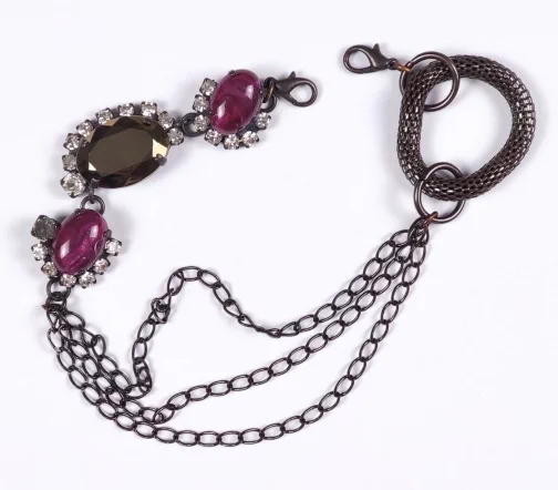 Декоративный элемент на карабинах Gafforelli, стразы Swarovski, цепи, металл/стразы, 310х28 мм