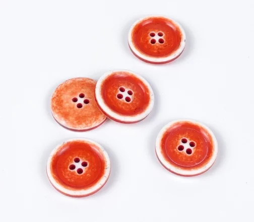 Пуговица, 4отв., пластик, цв. алый/белый, 20 мм