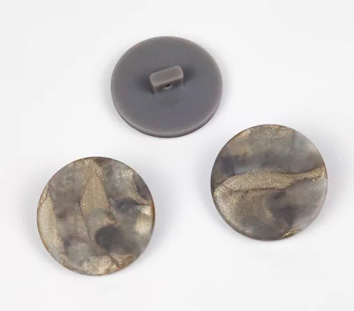 Пуговицы, Union Knopf, "Круглые с золотой пылью", на ножке, пластик, цвет серый, 22 мм