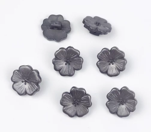 Пуговица Цветок, на ножке, пластик, цв. темно-серый, 15 мм