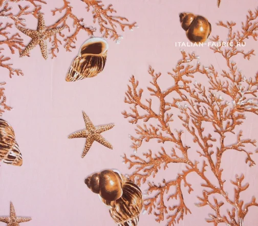 Шелк креп Valentino "Кораллы", фон розовый, 00185-2