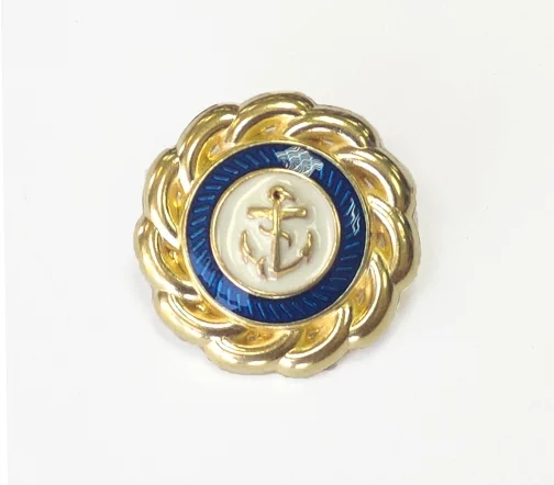 Пуговица "Якорь", на ножке, металл, эмаль, цв. золото/синий, 25 мм