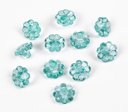 Пуговицы, Union Knopf, "Ромашка прозрачная", на ножке, пластик, цвет бирюзовый, 11 мм