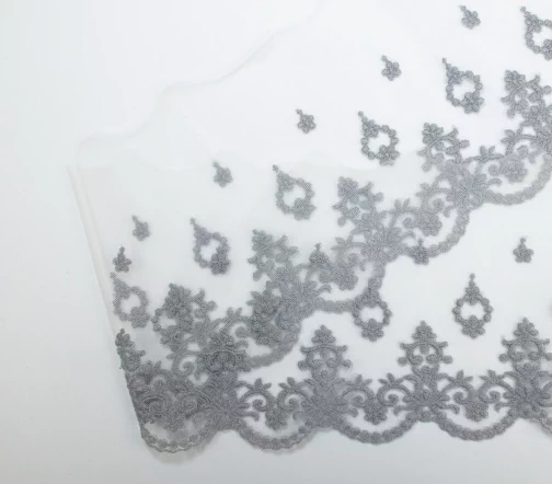 Кружево IEMESA (вышивка на тюле), ширина 14,8 см, цвет серый