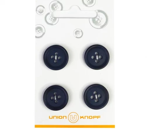 Пуговицы, Union Knopf, 4 отв., пластик, цв. т.синий, 18 мм, 4 шт., 85155