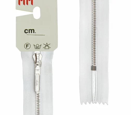 Молния RiRi атласная, металл, неразъём, 4 мм 18 см, подвеска LANG24, цепь NI, цвет 2101, белый
