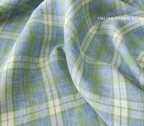 Лен в клетку, цвет молочный/серо-голубой/салатовый, 1062116-2
