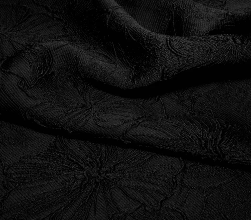 Жаккард стрейч фактурный "Крупные цветы", цвет черный, 6112235