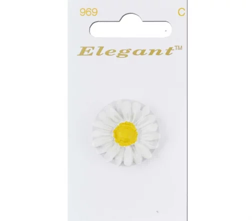 Пуговица Elegant "Ромашка", арт. 969 L, на ножке, 27 мм, пластик, белый/желтый