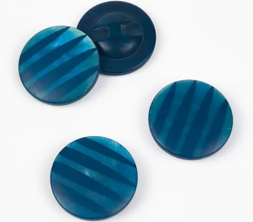 Пуговицы, Union Knopf, круглые, на ножке, в полоску, с переливом, пластик, цвет голубой, 28 мм