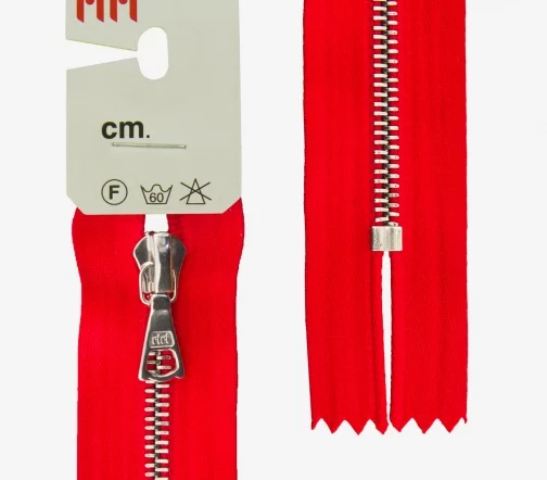 Молния RiRi атласная, металл, неразъём, 4мм 16см, подвеска Flach, цепь Ni, цвет 9426, ярко-красный