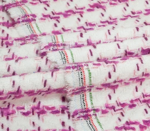 Твид шанель в гусиную лапку, цвет фуксия/молочный, 5082201-3