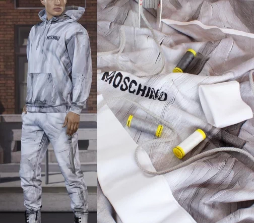 Футер Moschino "Абстракция", купон на спортивный костюм, цвет серый, 1032235к