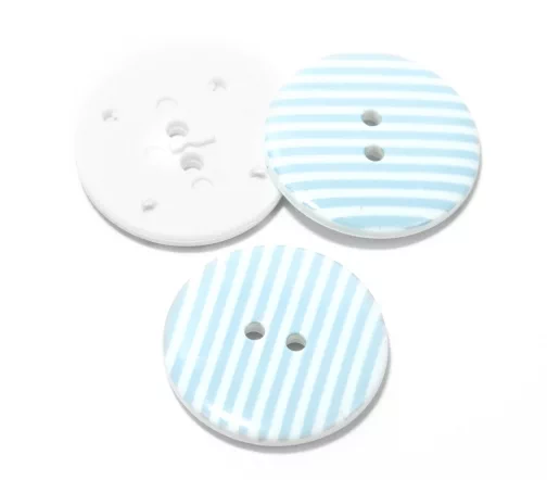 Пуговица DILL "Полоски", 2 отв., пластик, цвет белый/голубой, 34 мм