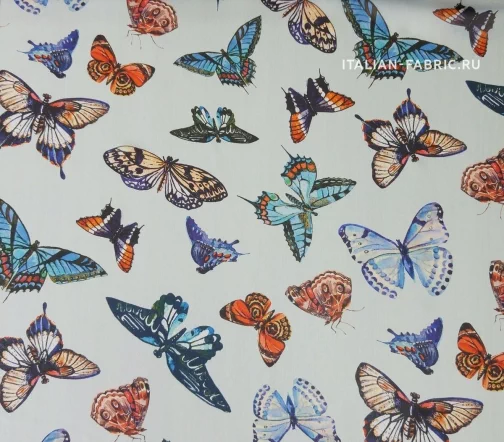 Шифон (жоржет) "Бабочки мелкие", фон светло-бирюзовый, 16331-3