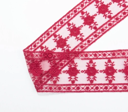 Кружево IEMESA (вышивка на тюле), ширина 61 мм, цвет красно-бордовый