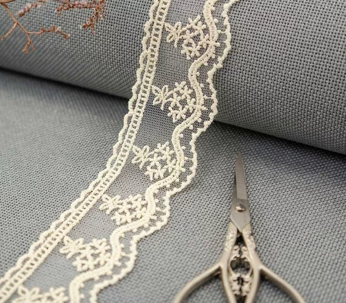 Кружево вышивка на тюле GOODMAN, ширина 23 мм, уп./4,5 м, цвет бежевый