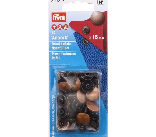 390328 Кнопки Anorak к арт.390309, латунь, цвет медный, 15 мм, 10 шт, Prym
