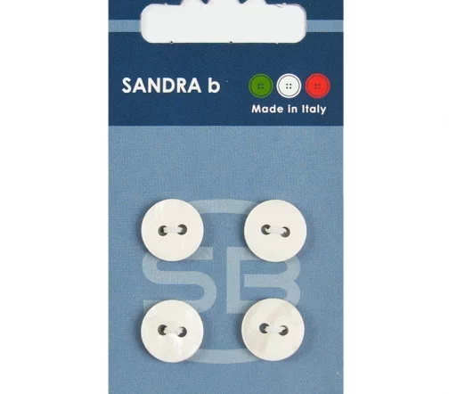 Пуговицы Sandra, 12,5 мм, 2 отв., пластик, 4 шт., белый, CARD009