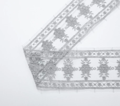 Кружево IEMESA (вышивка на тюле), ширина 61 мм, цвет серый