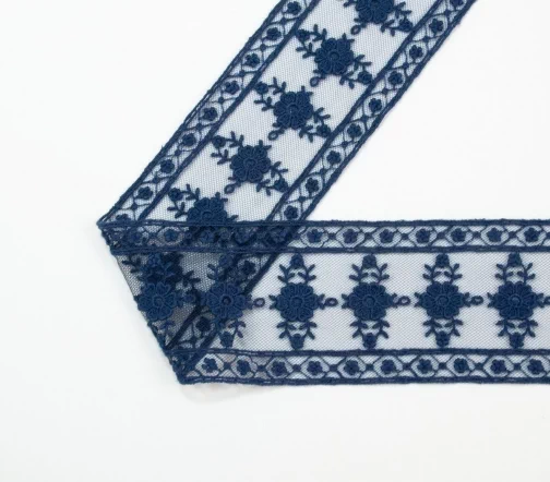 Кружево IEMESA (вышивка на тюле), ширина 61 мм, цвет синий