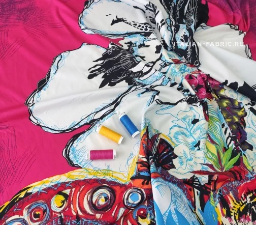 Ситец "Взрыв красок", купон, фон фуксия, 00339к
