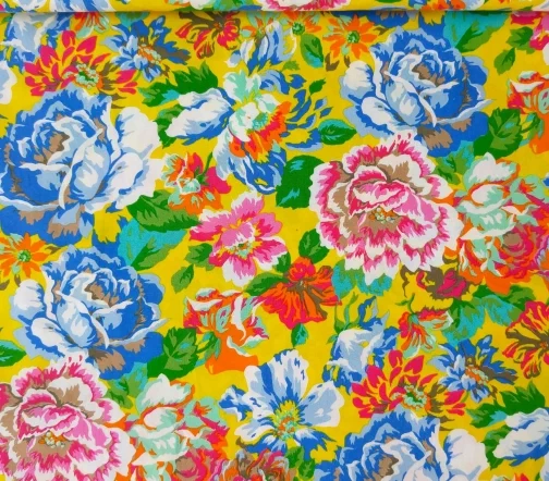 Ситец "Розы на ярко-желтом", 00035