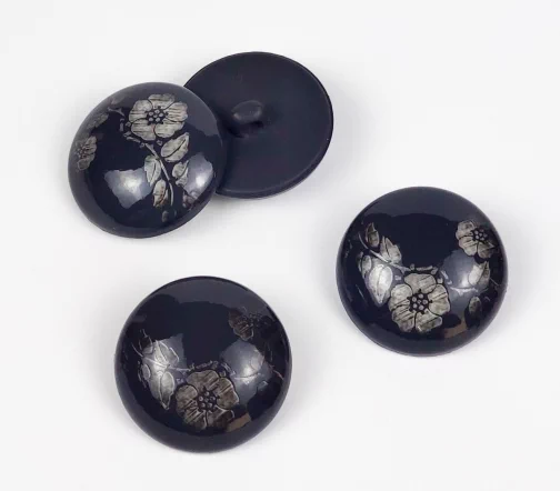 Пуговица, Union Knopf, "Цветы", на ножке, пластик, цвет темно-серый, 28 мм