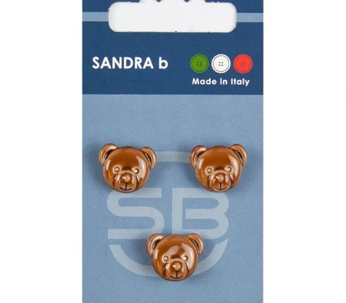 Пуговицы Sandra "Мишки", на ножке, 15 мм, пластик, 3 шт., коричневый, CARD142