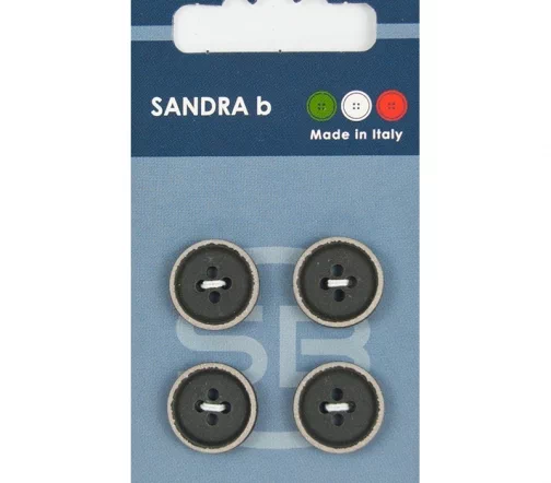 Пуговицы Sandra, 15 мм, 4 отв., пластик, 4 шт., цвет черный/серый, CARD189