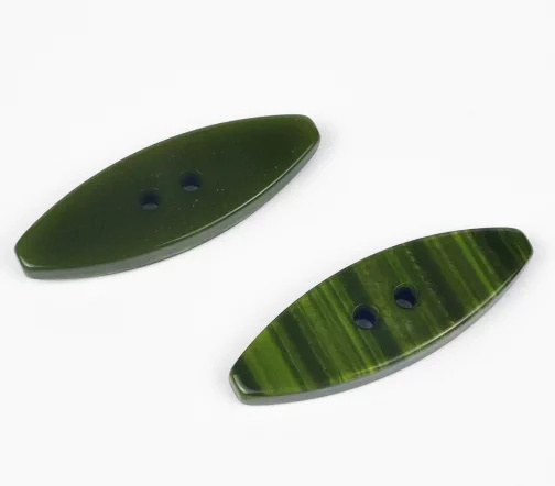 Пуговицы, Union Knopf, "Пальтовые, эллипс", глянец, в полоску, 2 отв., пластик, цвет зеленый, 70 мм