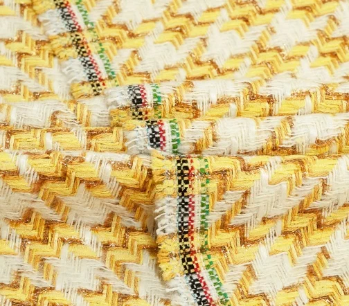 Твид шанель в гусиную лапку, цвет желтый/молочный, 5082201-2