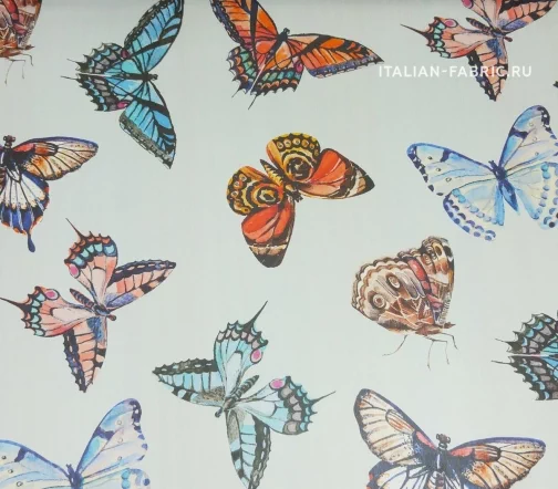 Шифон (жоржет) "Бабочки крупные", фон светло-бирюзовый, 16341-3