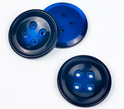 Пуговицы, Union Knopf, "Круглые, с отливом, цв. середина", 4 отв., пластик, цвет синий, 34 мм