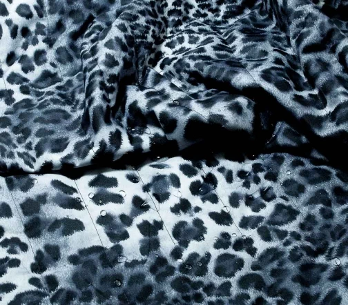 Мембранная курточная стеганая ткань на синтепоне R.Cavalli "Леопард", цвет синий/черный, 6112216
