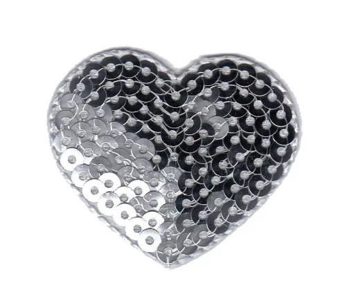 Термоаппликация Marbet "Сердце с пайетками", 3,7 x 4,3 см, цвет серебро, 569954.B