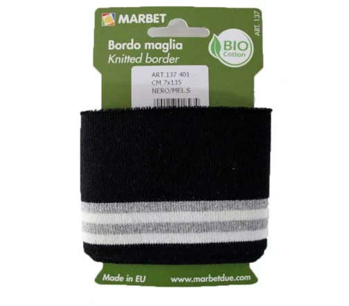 Кромка с полосками, трикотаж, черный/белый/серый, 137-401